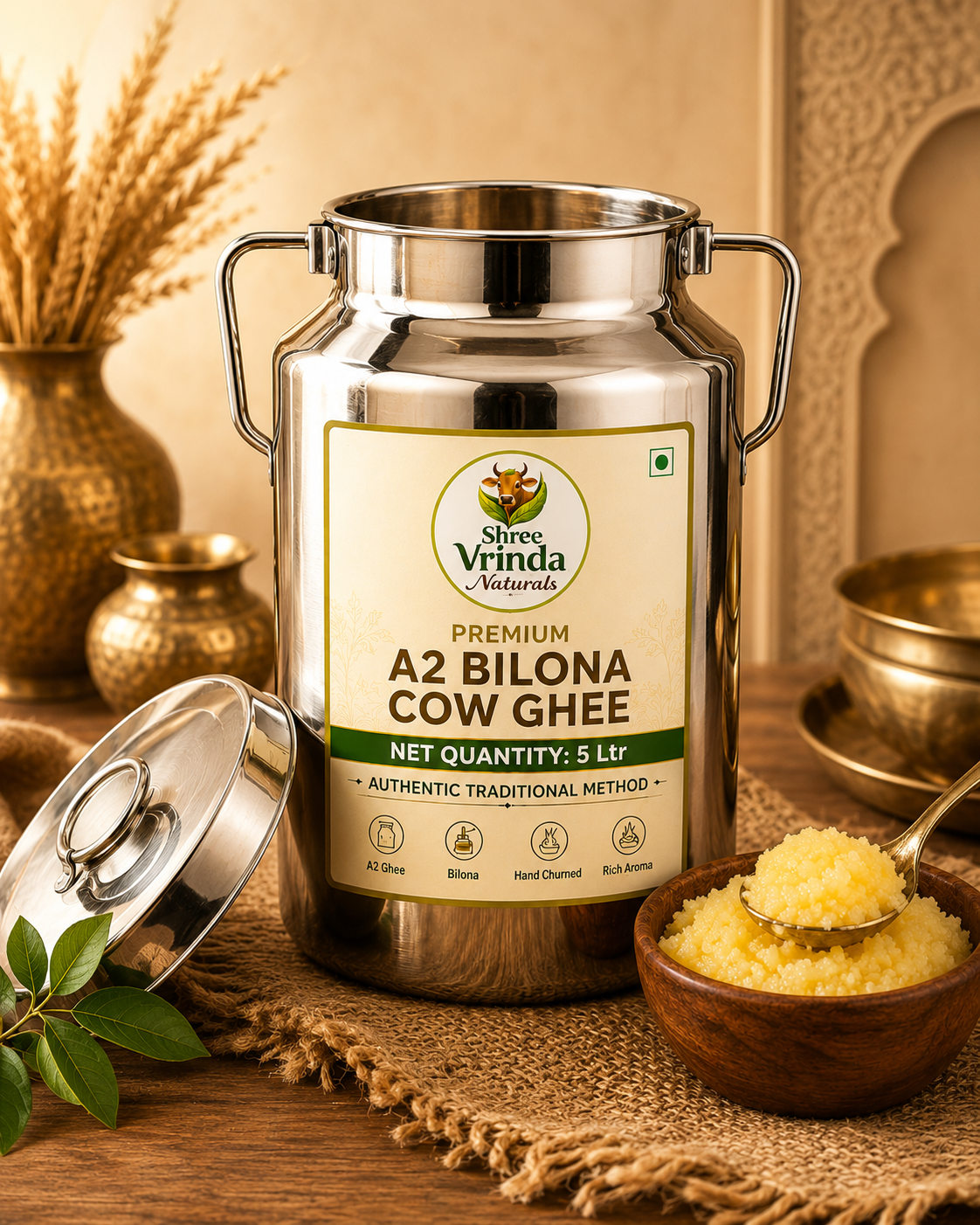 Pure A2 Bilona Cow Ghee | 5 L | Steel Dolchi