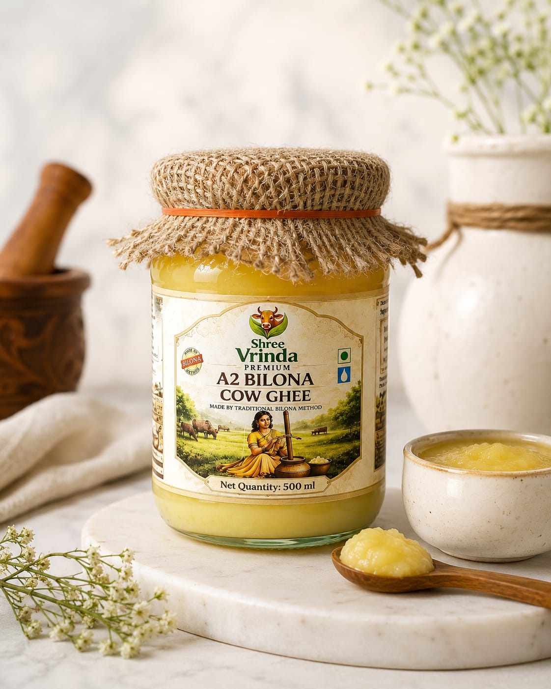 Pure A2 Bilona Cow Ghee 500 ml | Glass Jar