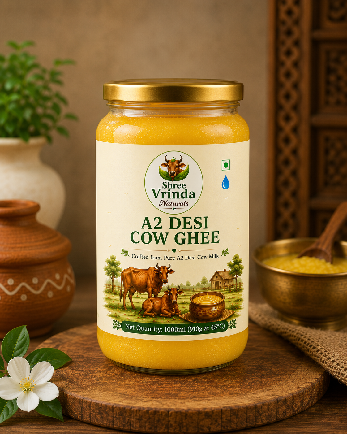 Pure A2 Desi Cow Ghee 1000 ml | Glass Jar